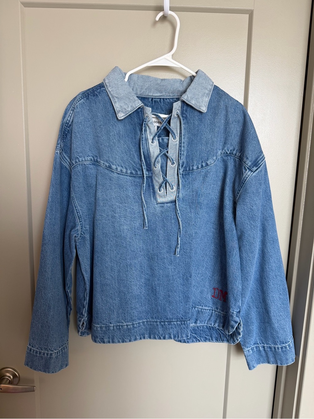 DAMSON MADDER scarlet rugby shirt Denim Lace-Up womenPullover Shirt - Light Blue
